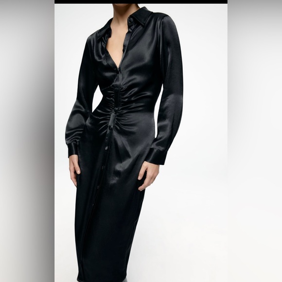 Zara Black Satin Midi Dress - Picture 3 of 5